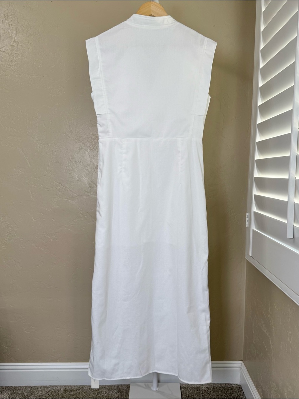 Commense White Linen Blend V Neck Bow Belt Midi Dress Slit NWT Small - Picture 11 of 15